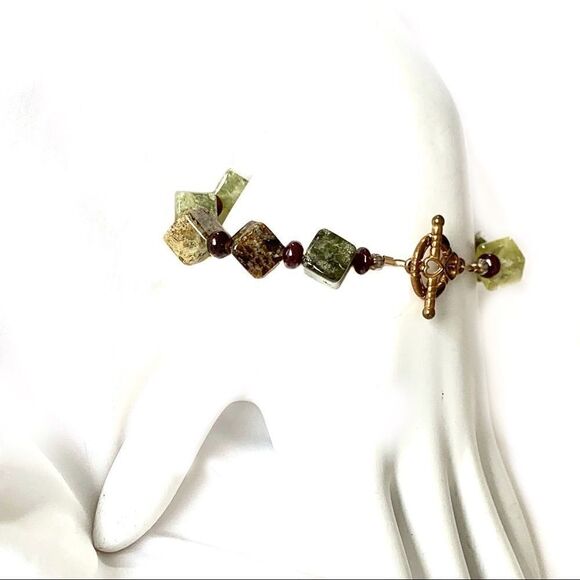 Vtg agate squares bracelet heart toggle clasp - Picture 7 of 7